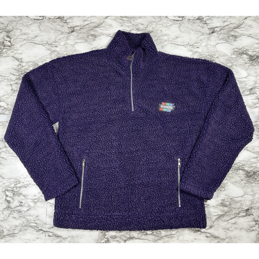 WINNERS Sherpa Sweater Mens Sz XS Oversized Purple 1/4 Zip Mock Neck Long Sleeve